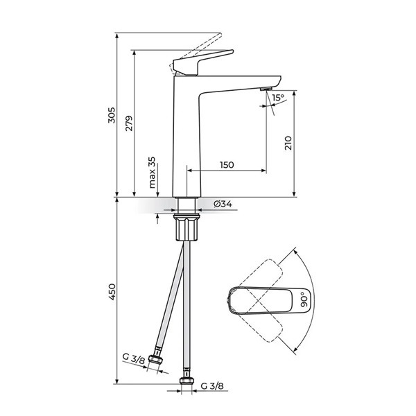 Baterija za lavabo Stolz 130109 Rosan L