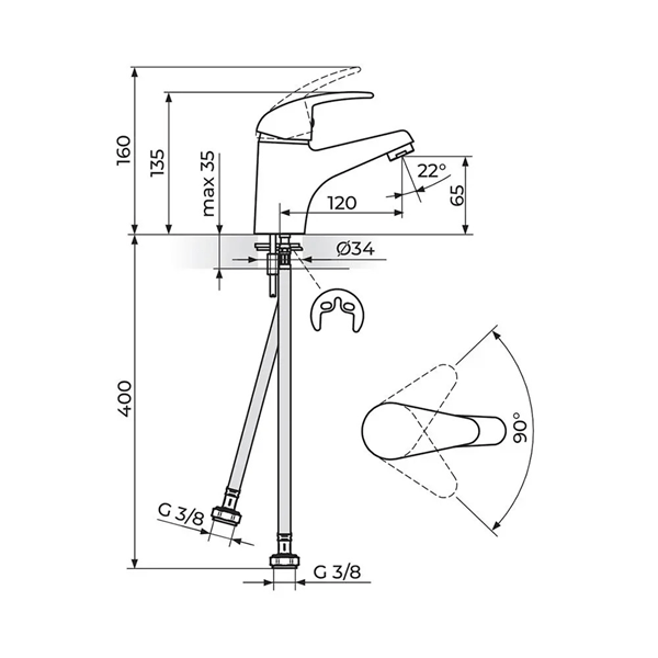 Baterija za lavabo King J301001 Rosan