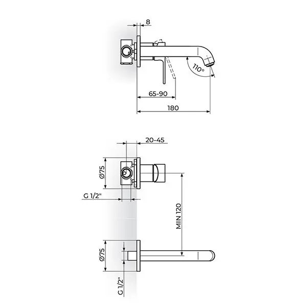 Baterija uzidna za lavabo 231402G Rosan