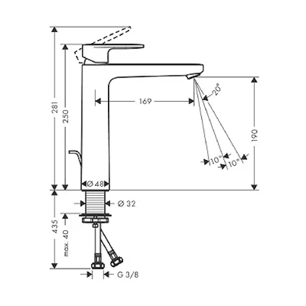 Baterija za lavabo Vernis Blend Hansgrohe 190 matt black