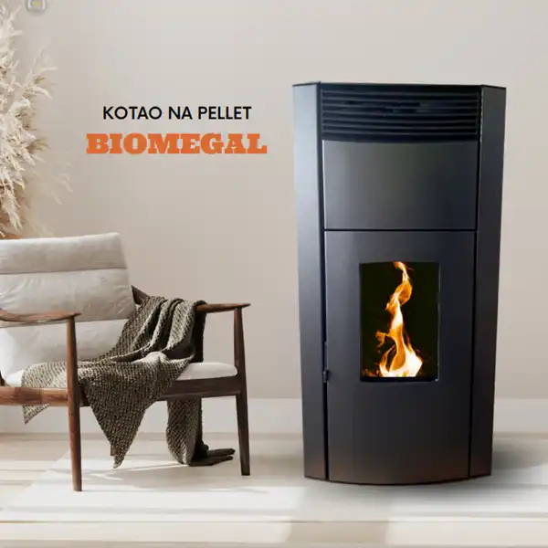 Kamin na pelet 21 kW Biomegal. Za nesmetan rad kotla merodavna je vučna sila dimnjaka koju dimnjak treba da obezbedi.