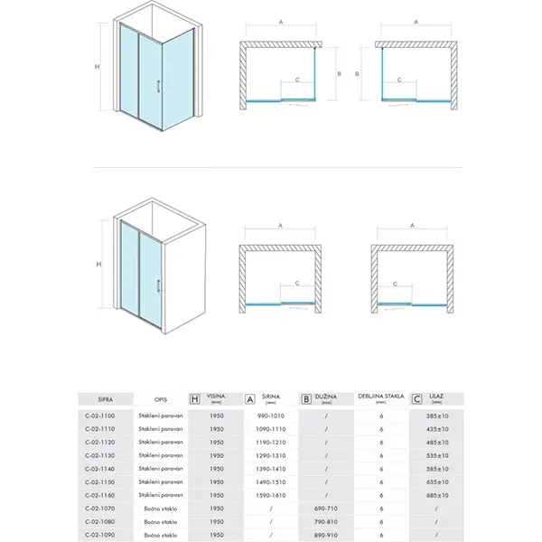 Tuš kabina Projekt 1100x700x1950 Copen