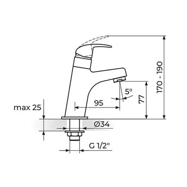 Jednoručna baterija Perla JP541001 Rosan, klasičnog dizajna sa mekim, zaobljenim linijama i savršenim proporcijama.