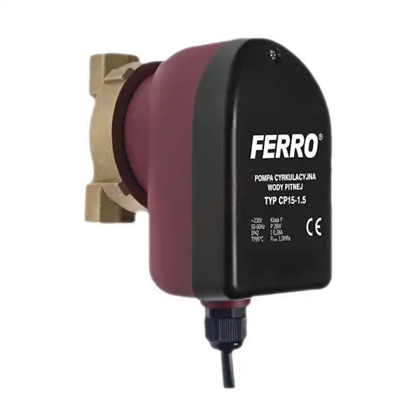 Pumpa Recirkulaciona CP 15-1.5 Ferro zahvaljujući maloj potrošnji energije i kompaktnim dimenzijama je idealna za kućne instalacije sanitarne tople vode.