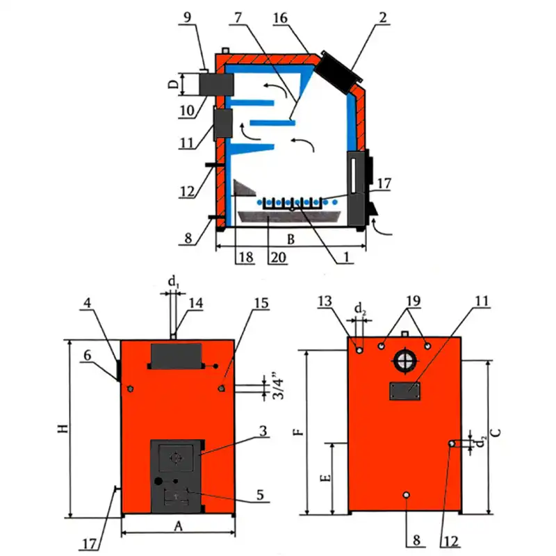 Kotao čelični TK GIM 46kW na čvrsto gorivo plod je višegodišnjeg iskustva i saradnje sa potrošačima. Namenjen je za loženje na ugalj ili drva.